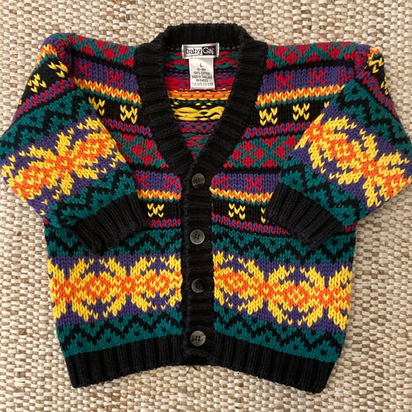 VNTG BabyGap Multi-Color Chunky Cotton V-Neck Cardigan Sweater UNISEX 12-18 mo - Picture 1 of 9